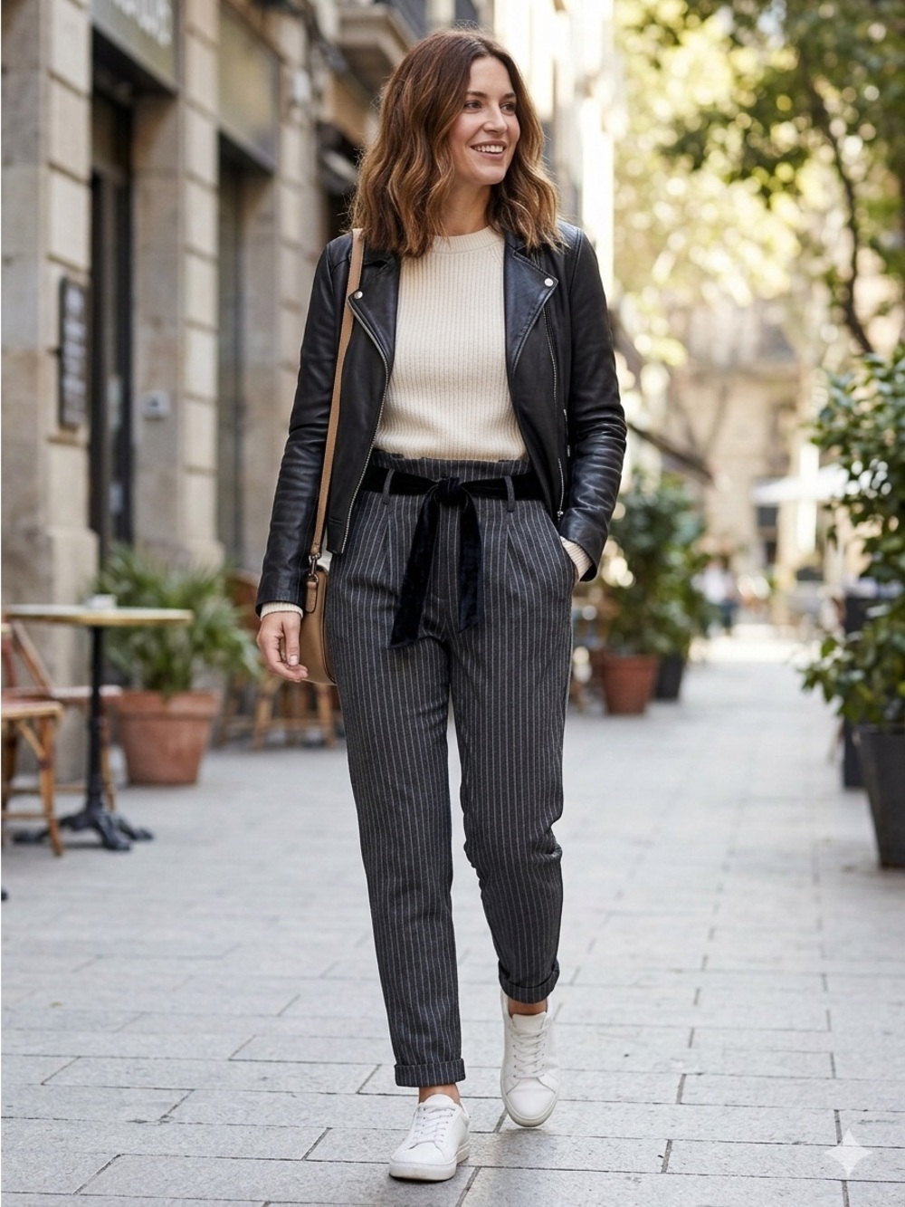 Zara High-Rise Pinstripe Paperbag Waist Pants with Belt Gray/Black Women's Small